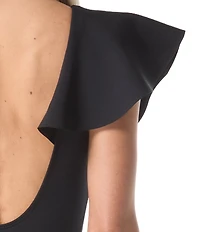 Vince Camuto Scuba V-Neck One-Ruffle Shoulder Full Coverage One-Piece Swimsuit