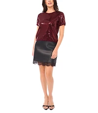 Vince Camuto Sequin Coordinating Crew Neck Short Sleeve Sweater