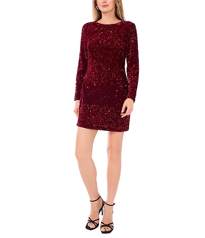 Vince Camuto Sequin Crew Neck Long Sleeve Bodycon Dress