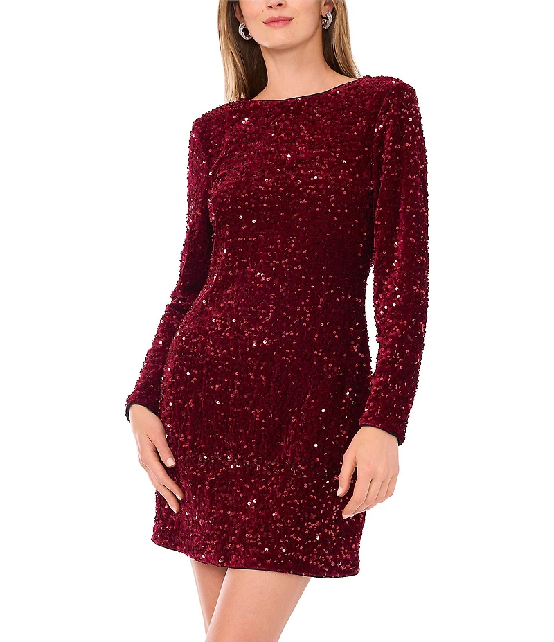 Vince Camuto Sequin Crew Neck Long Sleeve Bodycon Dress