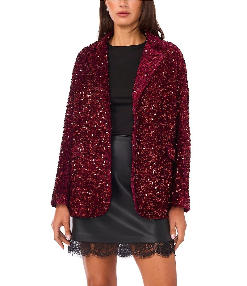 Vince Camuto Sequin Notch Lapel Long Sleeve Blazer Jacket