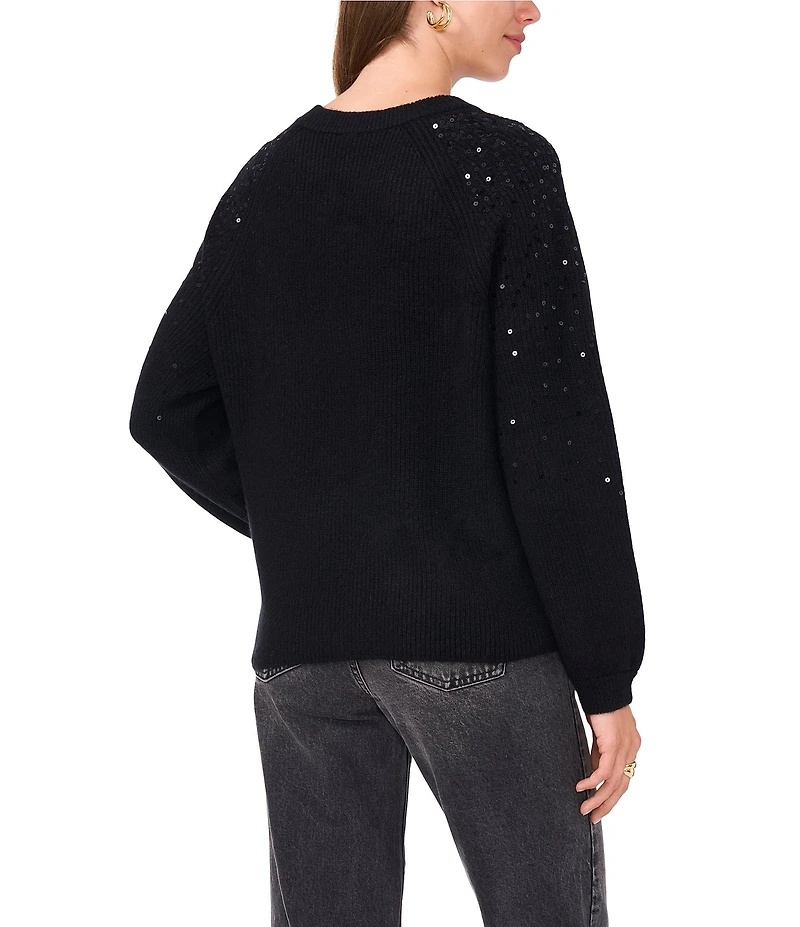 Vince Camuto Sequin Round Neck Long Sleeve Sweater