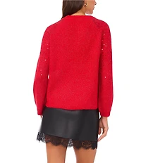 Vince Camuto Sequin Round Neck Long Sleeve Sweater