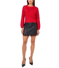Vince Camuto Sequin Round Neck Long Sleeve Sweater
