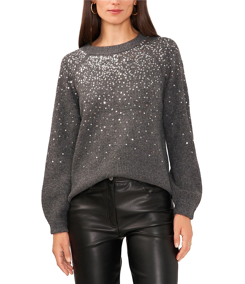 Vince Camuto Sequin Round Neck Long Sleeve Sweater