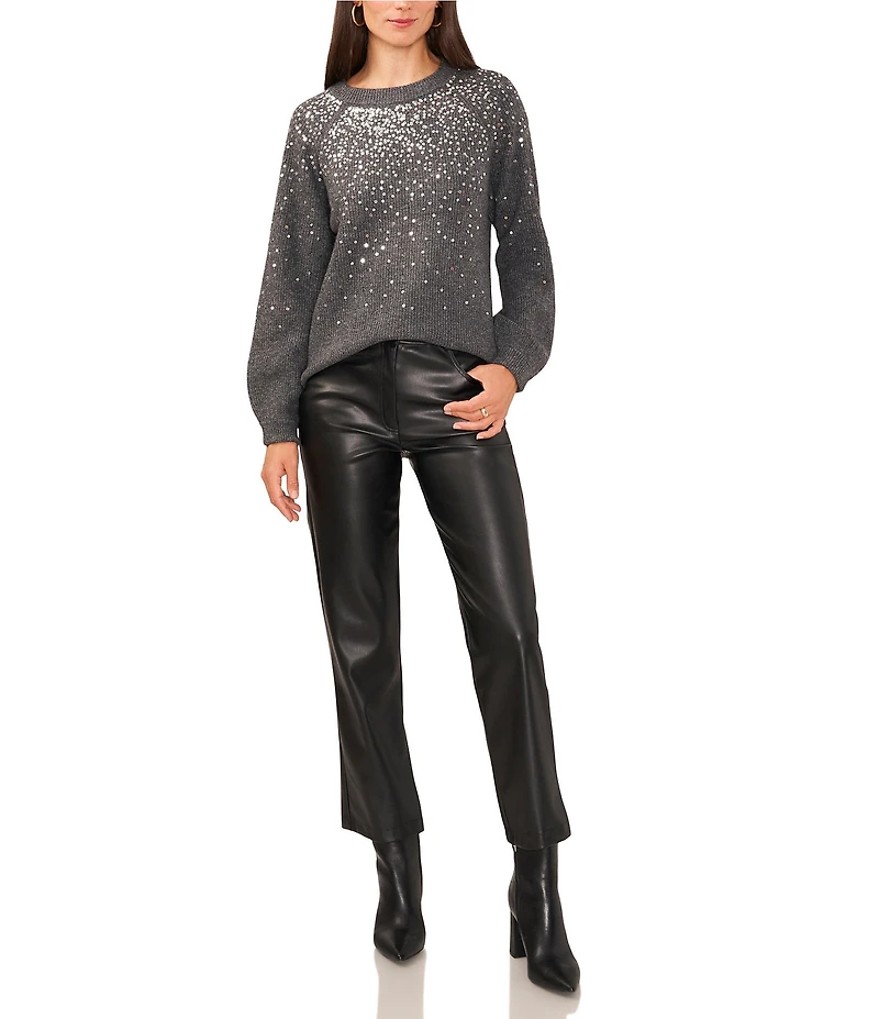 Vince Camuto Sequin Round Neck Long Sleeve Sweater