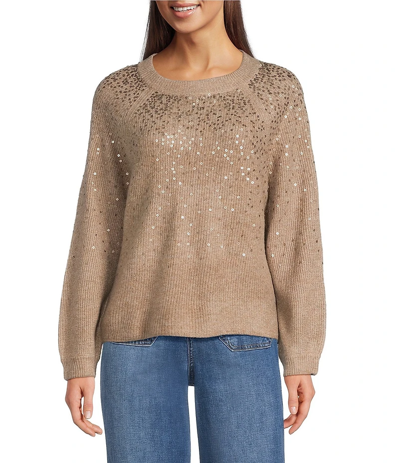 Vince Camuto Sequin Round Neck Long Sleeve Sweater