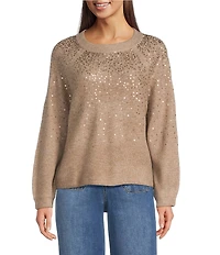 Vince Camuto Sequin Round Neck Long Sleeve Sweater