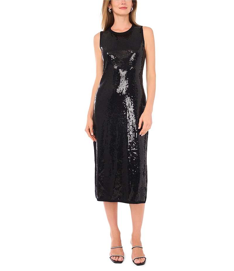 Vince Camuto Sequin Round Neck Sleeveless Midi Dress