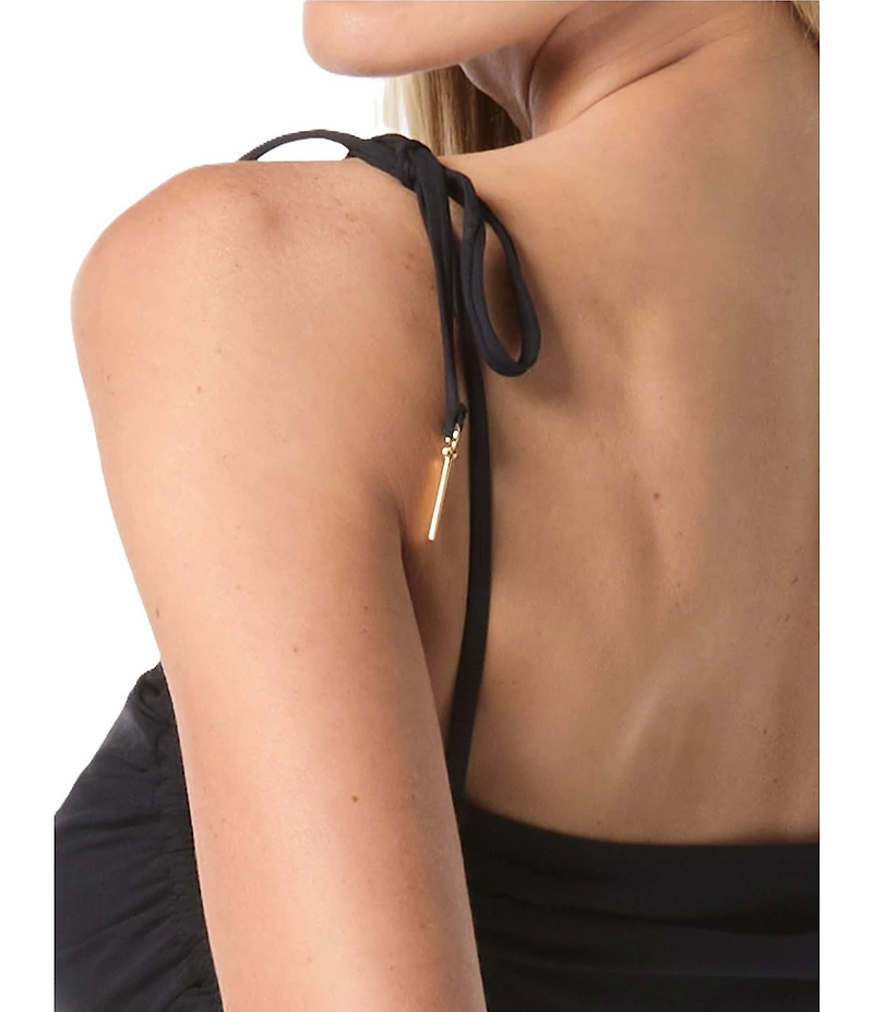 Vince Camuto Shirred Square Neck Tie Shoulder Fully Coverage One Piece Swimsuit