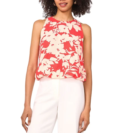 Vince Camuto Sleeveless Crew Neckline Balloon Hem Linen Tank