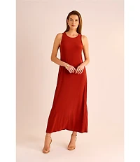 Vince Camuto Sleeveless Keyhole Back Crew Neck A-Line Maxi Dress