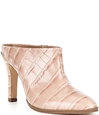 Vince Camuto Solene Croco Print Leather Metal Rand Mules
