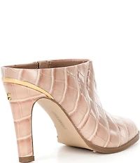 Vince Camuto Solene Croco Print Leather Metal Rand Mules