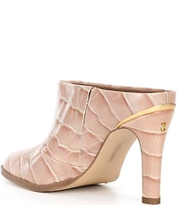 Vince Camuto Solene Croco Print Leather Metal Rand Mules