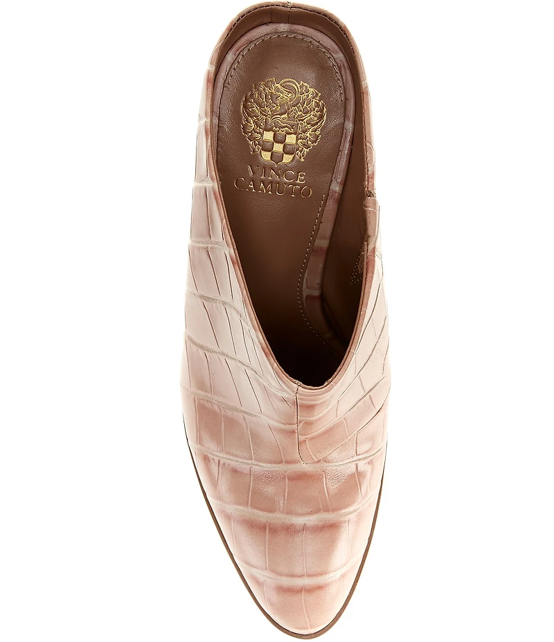 Vince Camuto Solene Croco Print Leather Metal Rand Mules