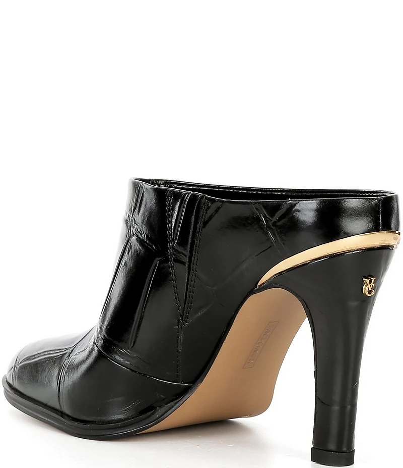 Vince Camuto Solene Croco Print Leather Metal Rand Mules