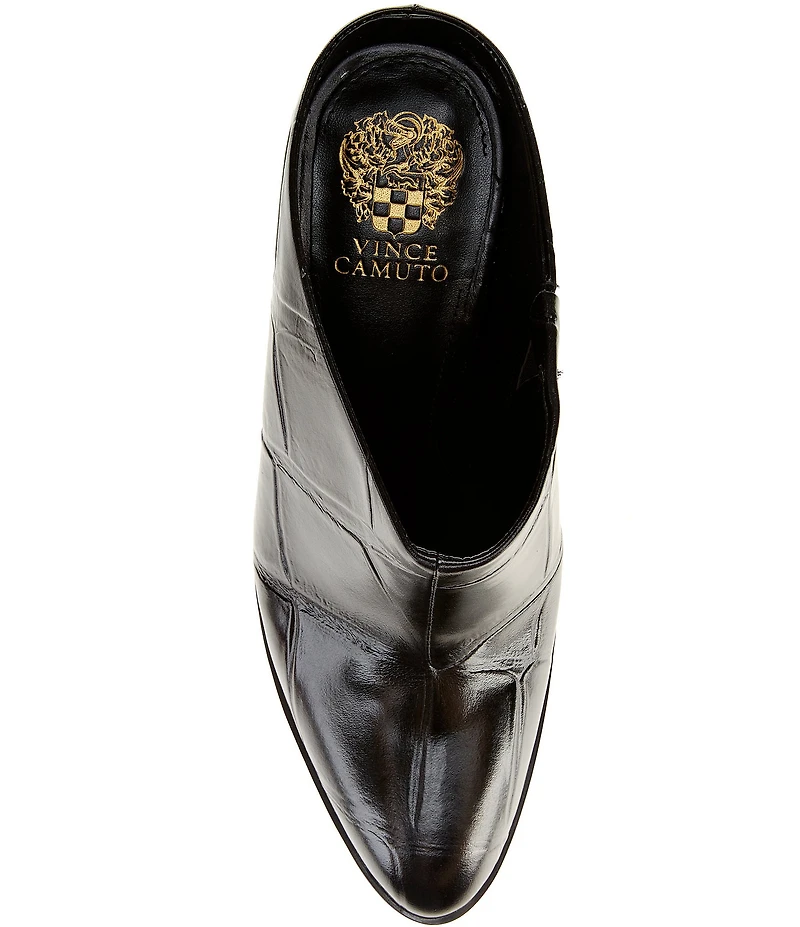 Vince Camuto Solene Croco Print Leather Metal Rand Mules