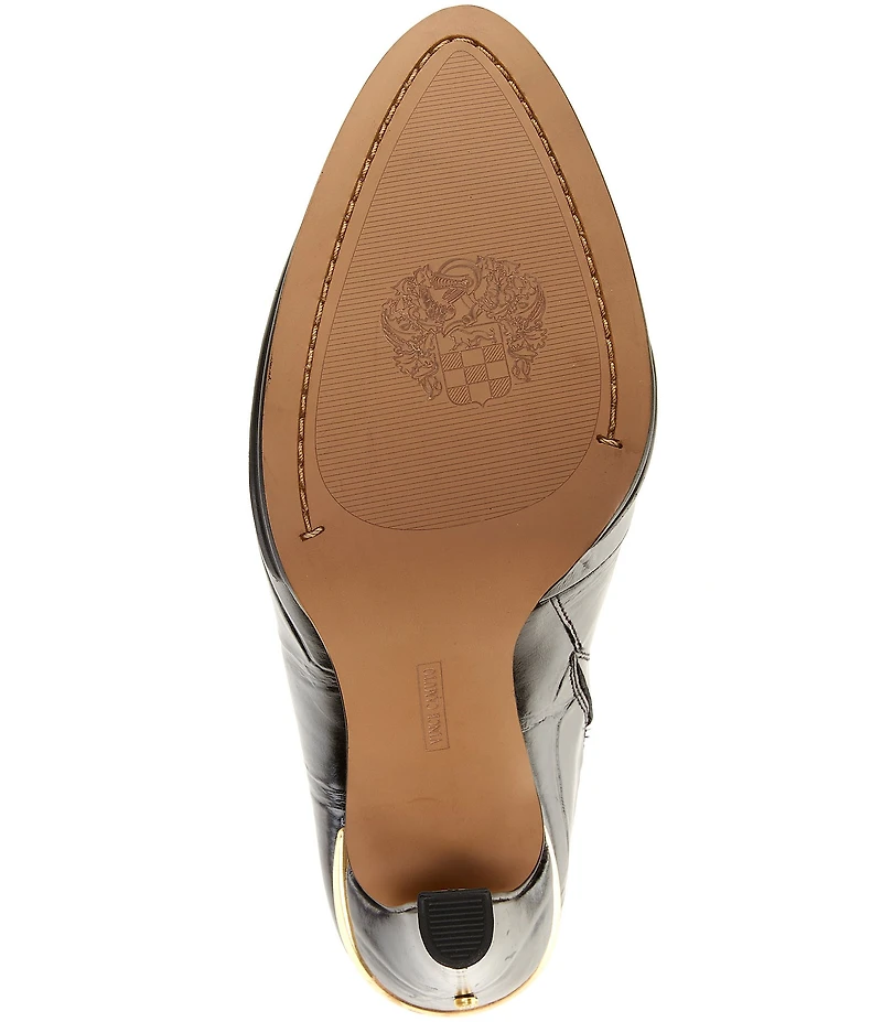 Vince Camuto Solene Croco Print Leather Metal Rand Mules