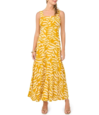 Vince Camuto Square Neck Sleeveless Pro Leaf Maxi Dress