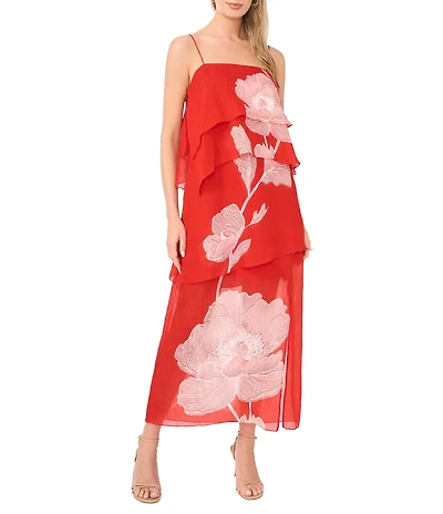 Vince Camuto Square Neck Sleeveless Ruffle Maxi A-Line Dress