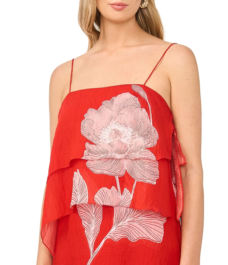 Vince Camuto Square Neck Sleeveless Ruffle Maxi A-Line Dress