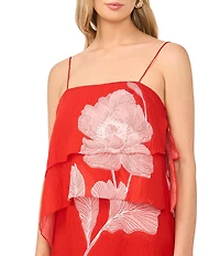 Vince Camuto Square Neck Sleeveless Ruffle Maxi A-Line Dress