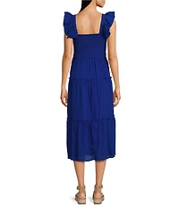 Vince Camuto Square Neck Sleeveless Tiered Midi Dress