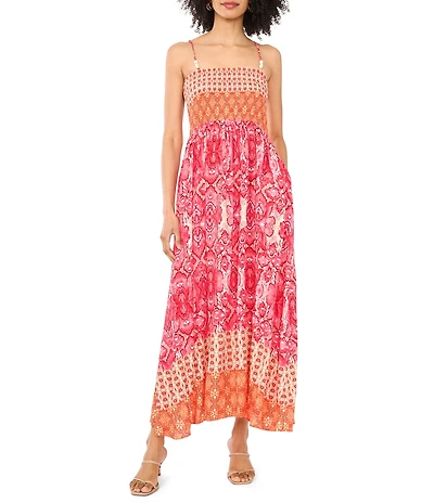 Vince Camuto Square Neck Smocked Bodice Maxi Dress