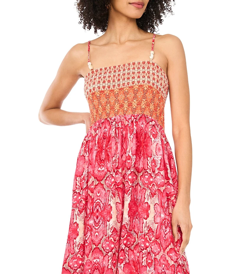 Vince Camuto Square Neck Smocked Bodice Maxi Dress