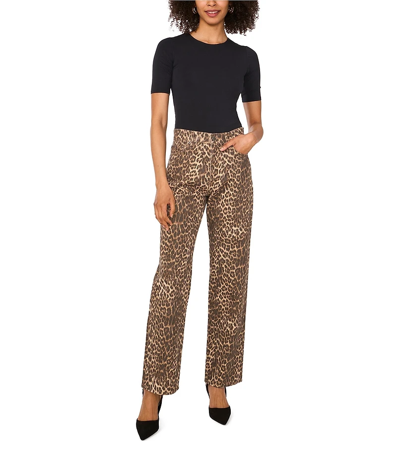 Vince Camuto Stretch Denim Leopard Print Wide Leg Jeans