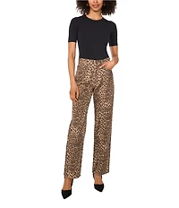 Vince Camuto Stretch Denim Leopard Print Wide Leg Jeans