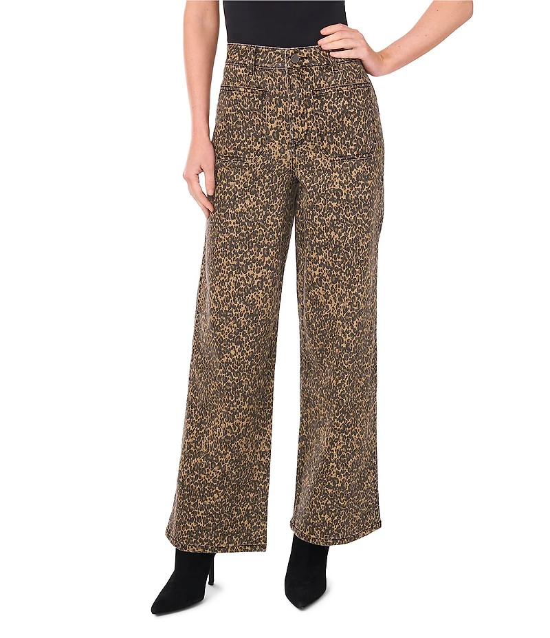 Vince Camuto Stretch Denim Leopard Print Wide Leg Jeans