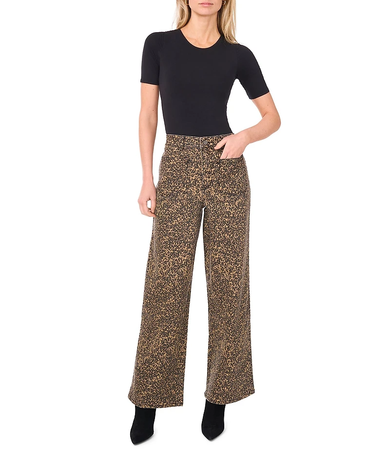 Vince Camuto Stretch Denim Leopard Print Wide Leg Jeans