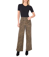 Vince Camuto Stretch Denim Leopard Print Wide Leg Jeans