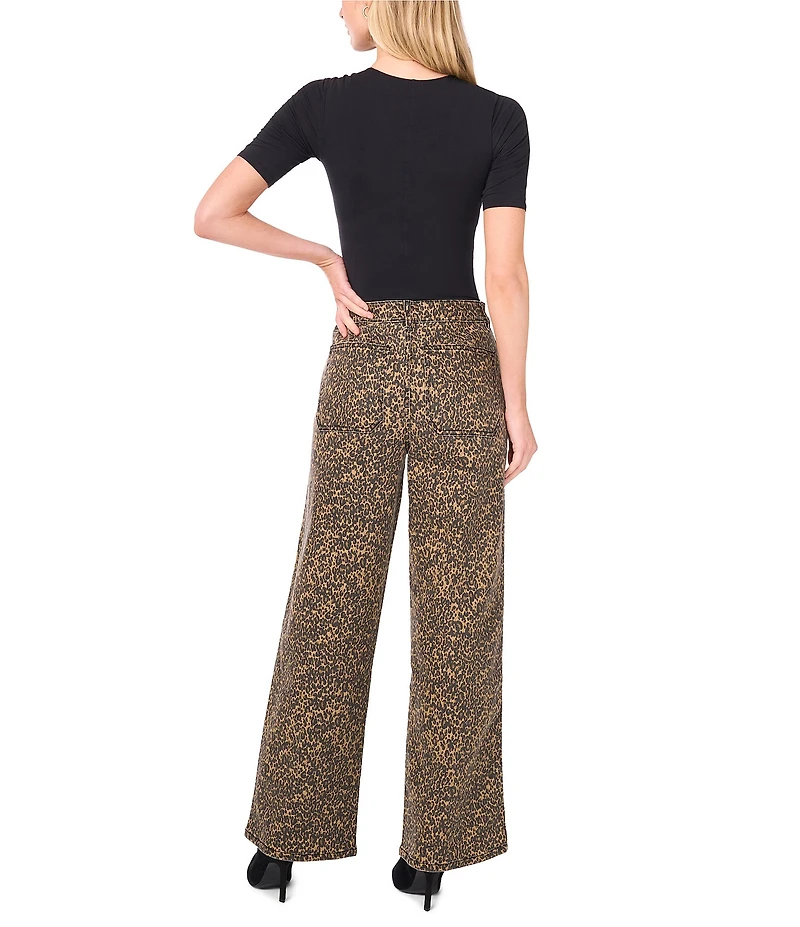 Vince Camuto Stretch Denim Leopard Print Wide Leg Jeans