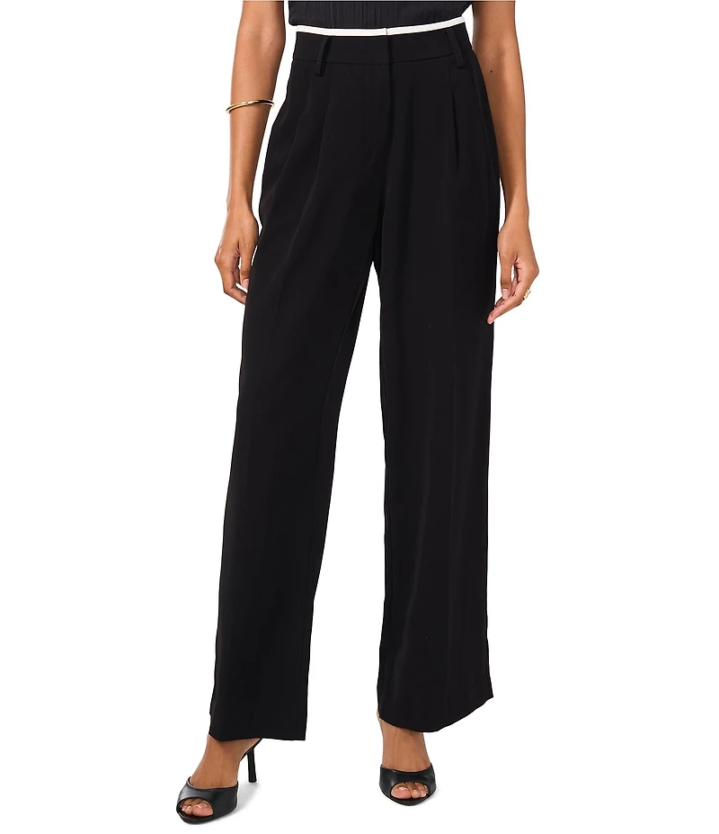 Vince Camuto Stretch Twill Wide-Leg Contrast Waistband Pleated Pants