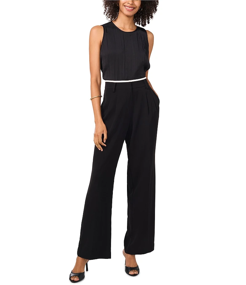 Vince Camuto Stretch Twill Wide-Leg Contrast Waistband Pleated Pants
