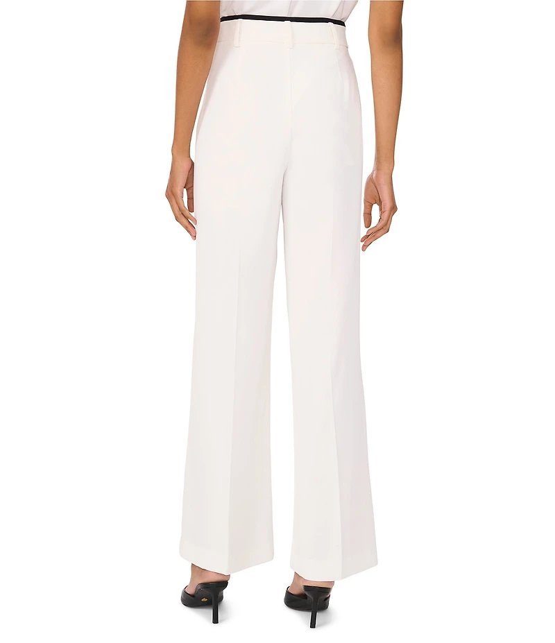 Vince Camuto Stretch Twill Wide-Leg Contrast Waistband Pleated Pants