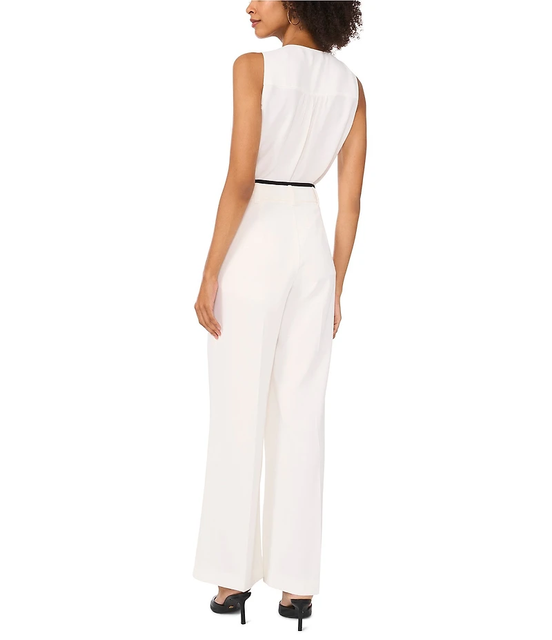 Vince Camuto Stretch Twill Wide-Leg Contrast Waistband Pleated Pants