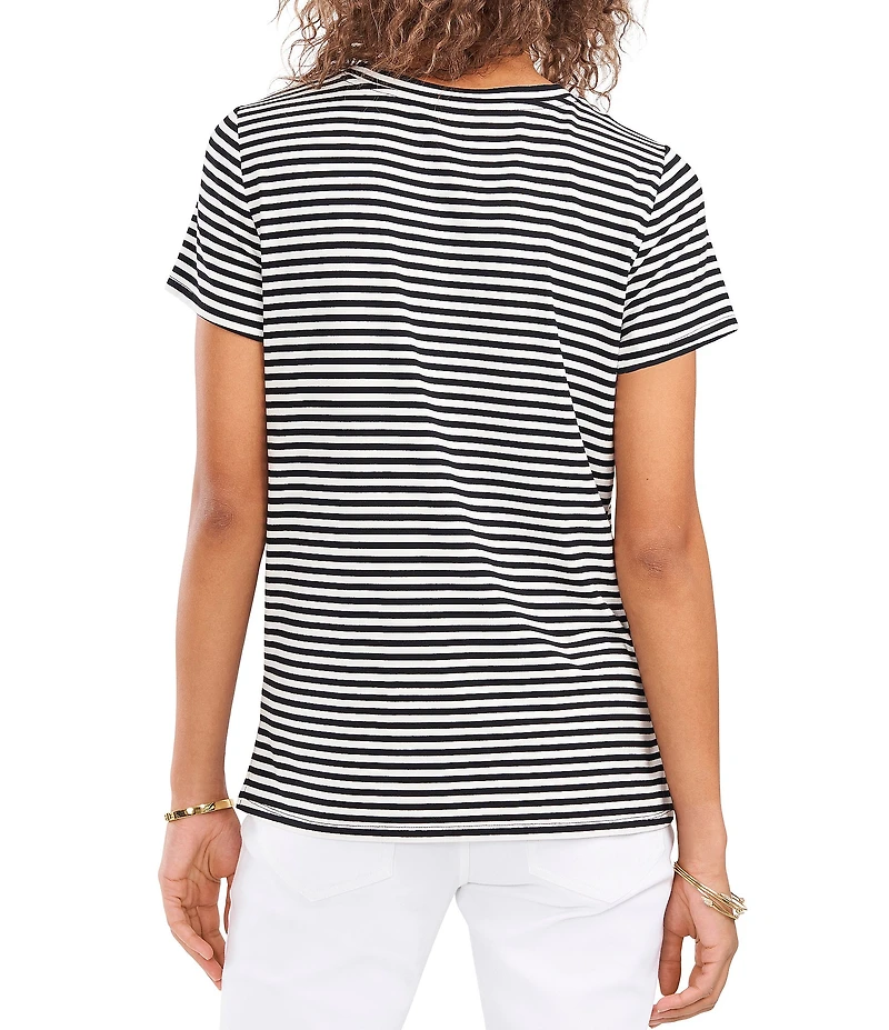 Vince Camuto Striped Crew Neck Short Sleeve Knit Tee Shirt