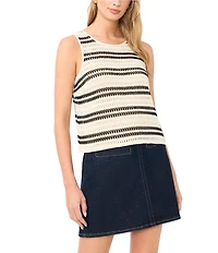 Vince Camuto Striped Crochet Knit Crew Neck Sleeveless Top