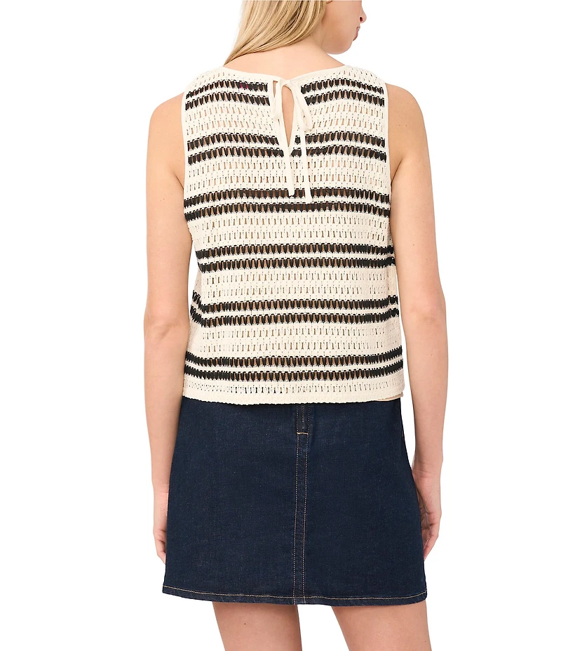Vince Camuto Striped Crochet Knit Crew Neck Sleeveless Top
