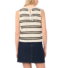 Vince Camuto Striped Crochet Knit Crew Neck Sleeveless Top