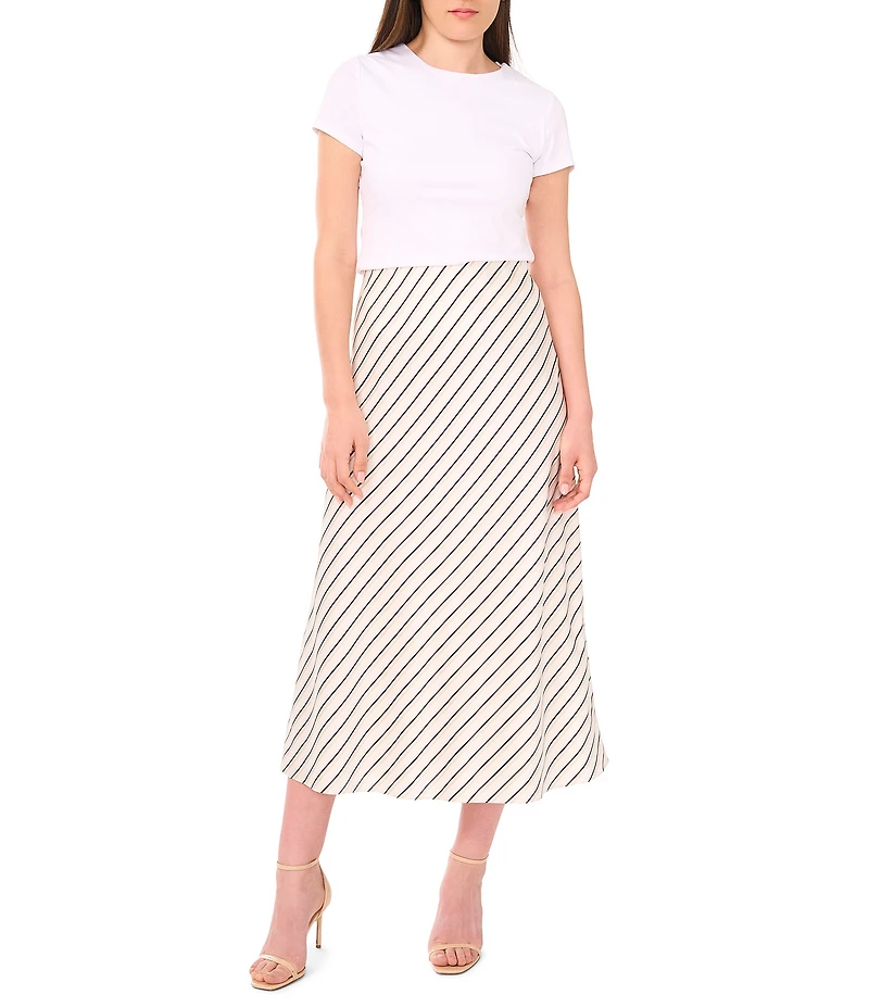 Vince Camuto Striped Midi A-Line Skirt