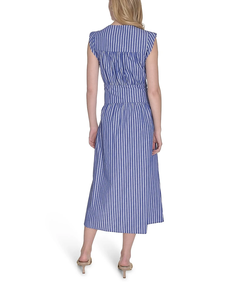 Vince Camuto Striped Split Round Neck Sleeveless A-Line Midi Dress