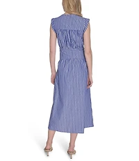 Vince Camuto Striped Split Round Neck Sleeveless A-Line Midi Dress