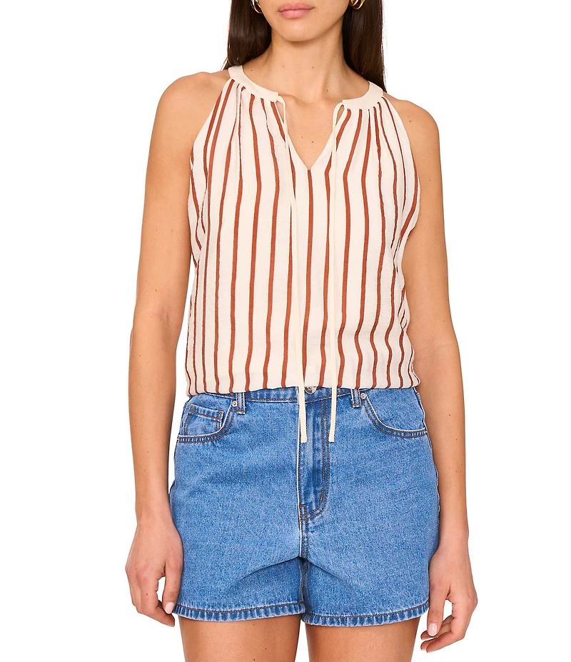 Vince Camuto Striped Split V-Neck Sleeveless Tank