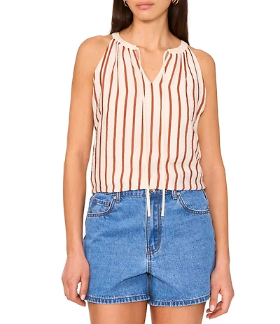 Vince Camuto Striped Split V-Neck Sleeveless Tank