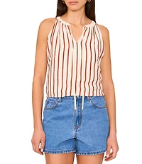 Vince Camuto Striped Split V-Neck Sleeveless Tank